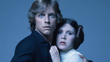 Mark Hamill y Carrie Fisher como &#039;Luke Skywalker&#039; y &#039;Princess Leia&#039; en la cinta de George Lucas: Star Wars trilogy, 1977.