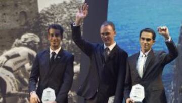 Fabio Aru, Chris Froome y Alberto Contador, ganadores de las tres grandes vueltas en 2015.