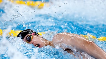 Swimming - World Aquatics Championships - Aspire Dome, Doha, Qatar - February 11, 2024 China's Pan Zhanle in action during the men's 4x100m freestyle relay heats REUTERS/Clodagh Kilcoyne