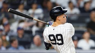NEW YORK, NEW YORK - JUNE 09: Aaron Judge #99 of the New York Yankees hits a solo home run against the Los Angeles Dodgers during the eighth inning at Yankee Stadium on June 09, 2024 in the Bronx borough of New York City. Luke Hales/Getty Images/AFP (Photo by Luke Hales / GETTY IMAGES NORTH AMERICA / Getty Images via AFP)