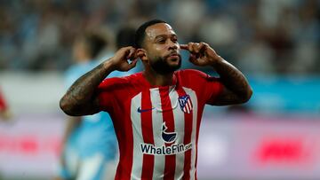 Seoul (Korea, Republic Of), 30/07/2023.- Astletico Madrid's Memphis Depay celebrates after scoring during a soccer pre season friendly match between Manchester City vs Atletico Madrid at Sangam World Cup Stadium in Seoul, South Korea, 30 July 2023. (Futbol, Amistoso, Mundial de Fútbol, Corea del Sur, Seúl) EFE/EPA/JEON HEON-KYUN
