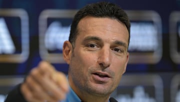 Argentina's coach Lionel Scaloni speaks during a press conference in Ezeiza, Buenos Aires province, Argentina on September 3, 2025, ahead of the FIFA World Cup 2026 qualifier football match against Venezuela on September 4 at the Monumental Stadium in Buenos Aires. (Photo by JUAN MABROMATA / AFP)