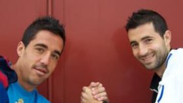 <b>PULSO GRANA. </b>Pedro y Albiol lideran a los clanes culés y blancos del vestuario del Real Murcia.