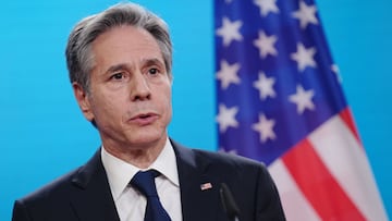 BERLIN, GERMANY - JANUARY 20: US Secretary of State Antony Blinken speaks during a joint press conference with German Foreign Minister Annalena Baerbock after meeting with their counterparts from France and Britain at the German Foreign Office on January 