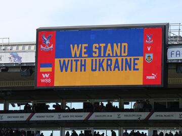 Crystal Palace v Burnley - Selhurst Park, London, Britain - February 26, 2022 The big screen displays a message in support of Ukraine before the match