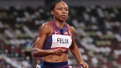 TOKYO, JAPAN - AUGUST 06: Allyson Felix of Team USA competes in the Women&#039;s 400m on day fourteen of the Tokyo 2020 Olympic Games at Olympic Stadium on August 06, 2021 in Tokyo, Japan. (Photo by Christian Petersen/Getty Images)