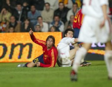 Sergio Ramos' debut for Spanish squad in a friendly against China in 2005 (Salamanca).