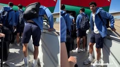 La imagen viral de cada celebración esta vez ha sido Guedes: vean su estado al subirse al avión tras la fiesta de la Real... Kubo tenía razón