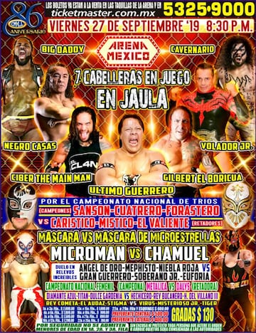 Cartelera del 86 aniversario del CMLL: Arena México