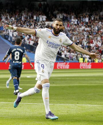 Benzema celebra el 4-0 al Espanyol. 