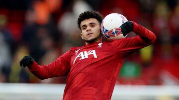 Soccer Football - FA Cup - Fourth Round - Liverpool v Norwich City - Anfield, Liverpool, Britain - January 28, 2024 Liverpool's Luis Diaz during the warm up before the match REUTERS/Phil Noble