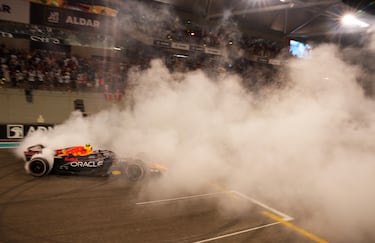 Max Verstappen de Red Bull celebrando su victoria en el Gran Premio de Abu Dhabi.