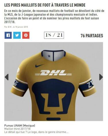 Camiseta de Pumas de Castillo, entre las más feas del mundo