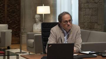 El presidente de la Generalitat, Quim Torra, en la reunión de seguimiento de la Covid-19 en Catalunya
LAURA GÓMEZ
12/08/2020