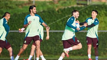Raul Jimenez, Santiago Gimenez during the Training Session of the Mexican National Team (Mexico), prior to the Final Four of the Concacaf Nations League 2024-2025 against Canada o, at Facilities dignity health sports park on March 19, 2025 in Los Angeles, California, United States.