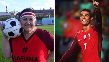 Im&aacute;genes de Marina Bogomolova, la fan rusa de Cristiano Ronaldo que ha adelgazado 90 kilos para cumplir su sue&ntilde;o de conocerle, y de Cristiano Ronaldo celebrando un gol con Portugal.