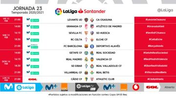 Ya se conocen los horarios de la jornada 23 de LaLiga Santander