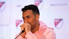 MIAMI, FLORIDA - JANUARY 11: Sergio Busquets of Inter Miami CF speaks at a press conference during a MLS media day event at the Miami Convention Center on January 11, 2024 in Miami, Florida.   Rich Storry/Getty Images/AFP (Photo by Rich Storry / GETTY IMAGES NORTH AMERICA / Getty Images via AFP)