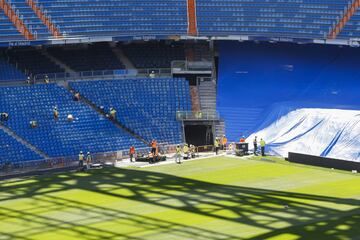 Así se encuentra el Santiago Bernabéu a dos días de su estreno. El club blanco jugará el 12 de septiembre frente al Celta de Vigo.