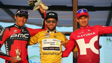 Greg Van Avermaet of Belgium and the BMC Racing Team, Mark Cavendish of Great Britain and Dimension Data and Alexander Kristoff of Norway and Team Katusha.