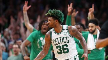 BOSTON, MASSACHUSETTS - MAY 15: Marcus Smart #36 of the Boston Celtics reacts during the fourth quarter in Game Seven of the 2022 NBA Playoffs Eastern Conference Semifinals against the Milwaukee Bucks at TD Garden on May 15, 2022 in Boston, Massachusetts. NOTE TO USER: User expressly acknowledges and agrees that, by downloading and/or using this photograph, User is consenting to the terms and conditions of the Getty Images License Agreement.   Adam Glanzman/Getty Images/AFP
== FOR NEWSPAPERS, INTERNET, TELCOS & TELEVISION USE ONLY ==