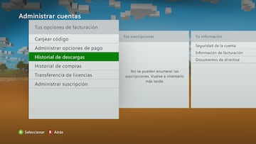 xbox 360 historial descargas cuenta