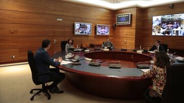 Reunión del Consejo de Ministros en el Palacio de la Moncloa para analizar los posibles Pactos de la Moncloa que se podrían hacer efectivos en las próximas semanas, en Madrid (España) a 14 de abril de 2020.
14 ABRIL 2020 PSOE;COVID-19;CRISIS;CORONAVIRUS;PANDEMIA
Moncloa
14/04/2020