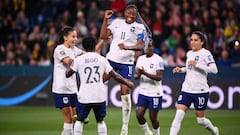 France's forward #11 Kadidiatou Diani celebrates after scoring during the Australia and New Zealand 2023 Women's World Cup Group F football match between Panama and France at Sydney Football Stadium in Sydney on August 2, 2023. (Photo by FRANCK FIFE / AFP)