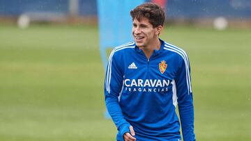 Giuliano Simeone, durante un entrenamiento con el Real Zaragoza.