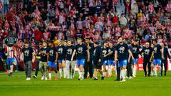 Los jugadores del Girona celebran la clasificación de su equipo para la Liga de Campeones.