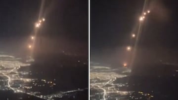 Terrifying video from passenger jet shows missiles launching from Iran towards Israel