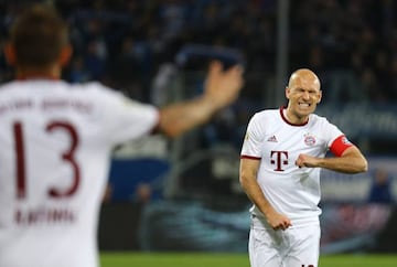 Football Soccer - TSG 1899 Hoffenheim v Bayern Munich - German Bundesliga - Rhein-Neckar-Arena, Sinsheim, Germany - 4/4/17 - Bayern Munich's Arjen Robben reacts