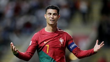 Soccer Football - UEFA Nations League - Group B - Portugal v Spain - Estadio Municipal de Braga, Braga, Portugal - September 27, 2022 Portugal's Cristiano Ronaldo reacts REUTERS/Miguel Vidal TPX IMAGES OF THE DAY