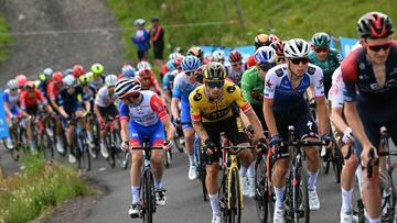 Primoz Roglic, en el pelotón durante la etapa de ayer.