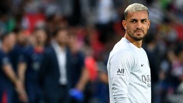 Paris Saint-Germain's Argentinian midfielder Leandro Paredes looks on prior the French L1 football match between Paris-Saint Germain (PSG) and AS Monaco at The Parc des Princes Stadium in Paris on August 28, 2022. (Photo by Alain JOCARD / AFP) (Photo by ALAIN JOCARD/AFP via Getty Images)