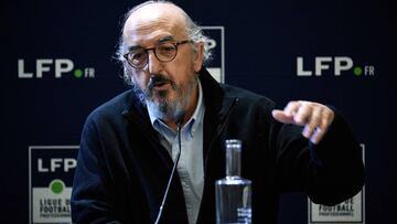 (FILES) In this file photo taken on December 12, 2019 CEO of Spanish production company Mediapro, Jaume Roures, gives a press conference in Paris. - Mediapro, future broadcaster of the French Ligue 1, still plans to launch its channel this summer and keep
