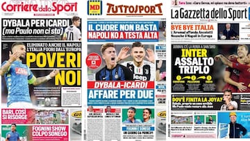 Las portadas de los diarios deportivos italianos del 19 de abril de 2019.