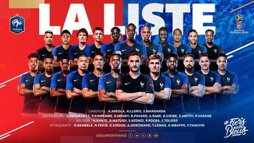 Lista de Francia: Griezmann, Umtiti, Varane, Lucas y N’Zonzi