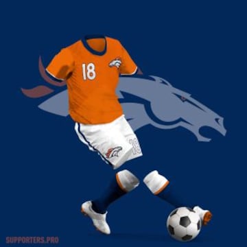 ¿Te imaginas cómo lucirían las camisetas de los 32 equipos de la NFL si fueran de fútbol? Así luciría la de los Broncos de Denver.