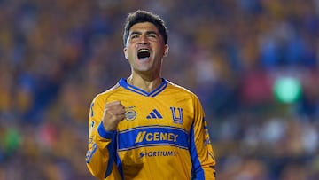 Andre-Pierre Gignac, Nicolas Ibanez of Tigres during the 17th round match between Tigres UANL and Atletico de San Luis as part of the Liga BBVA MX, Torneo Apertura 2025 at Universitario Stadium, on November 08, 2025 in Monterrey, Nuevo Leon, Mexico.
