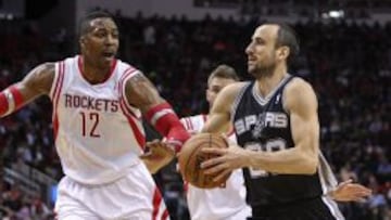 Manu Ginobili penetra ante la vigilancia de Dwight Howard.