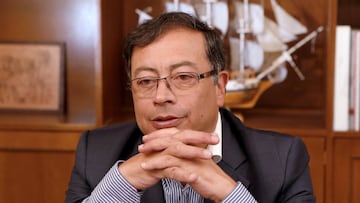 FILE PHOTO: Colombian President Gustavo Petro, pictured when he was  a presidential candidate speaking during interview with Reuters in Bogota, Colombia. Picture taken April 10, 2018.  REUTERS/Jaime Saldarriaga/File Photo