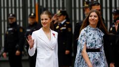 Spain's Princess Leonor and Infanta Sofia arrive to Princess Leonor's swearing an oath to the constitution ceremony at the parliament in Madrid, Spain, October 31, 2023. REUTERS/Susana Vera