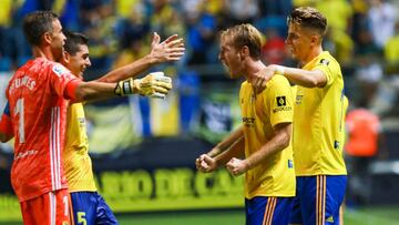 Celbración de un gol del Cádiz.