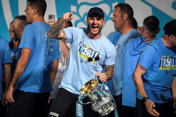 Walker led the majority of the celebrations after City won the treble.