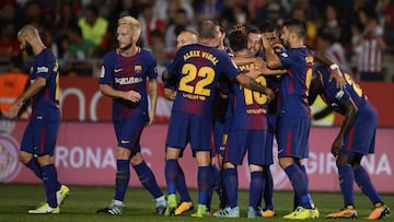 Jugadores del Barcelona celebrando un gol.