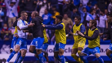 Lucas Jaques celebrates his goal 2-2 of Puebla during the game Puebla vs Guadalajara, corresponding to the Reclassification of the Torneo Apertura Grita Mexico A21 of the Liga BBVA MX, at Cuauhtemoc Stadium, on November 20, 2021.
<br><br>