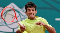 BELGRADE, SERBIA - APRIL 18: Cristian Garin of Chile in action against Holger Rune of denmark during day one of the Serbia Open ATP 250 Tournament at Novak Tennis Centre on April 18, 2022 in Belgrade, Serbia. (Photo by Srdjan Stevanovic/Getty Images)