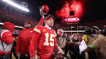 KANSAS CITY, MISSOURI - JANUARY 26: Patrick Mahomes #15 of the Kansas City Chiefs walks on the field after defeating the Buffalo Bills 32-29 in the AFC Championship Game at GEHA Field at Arrowhead Stadium on January 26, 2025 in Kansas City, Missouri. Jamie Squire/Getty Images/AFP (Photo by JAMIE SQUIRE / GETTY IMAGES NORTH AMERICA / Getty Images via AFP)
