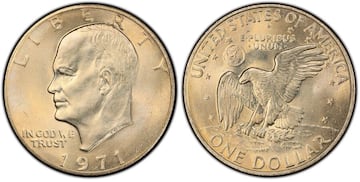 Moneda de $1 dólar de 1971 con un retrato del presidente Dwight D. Eisenhower.